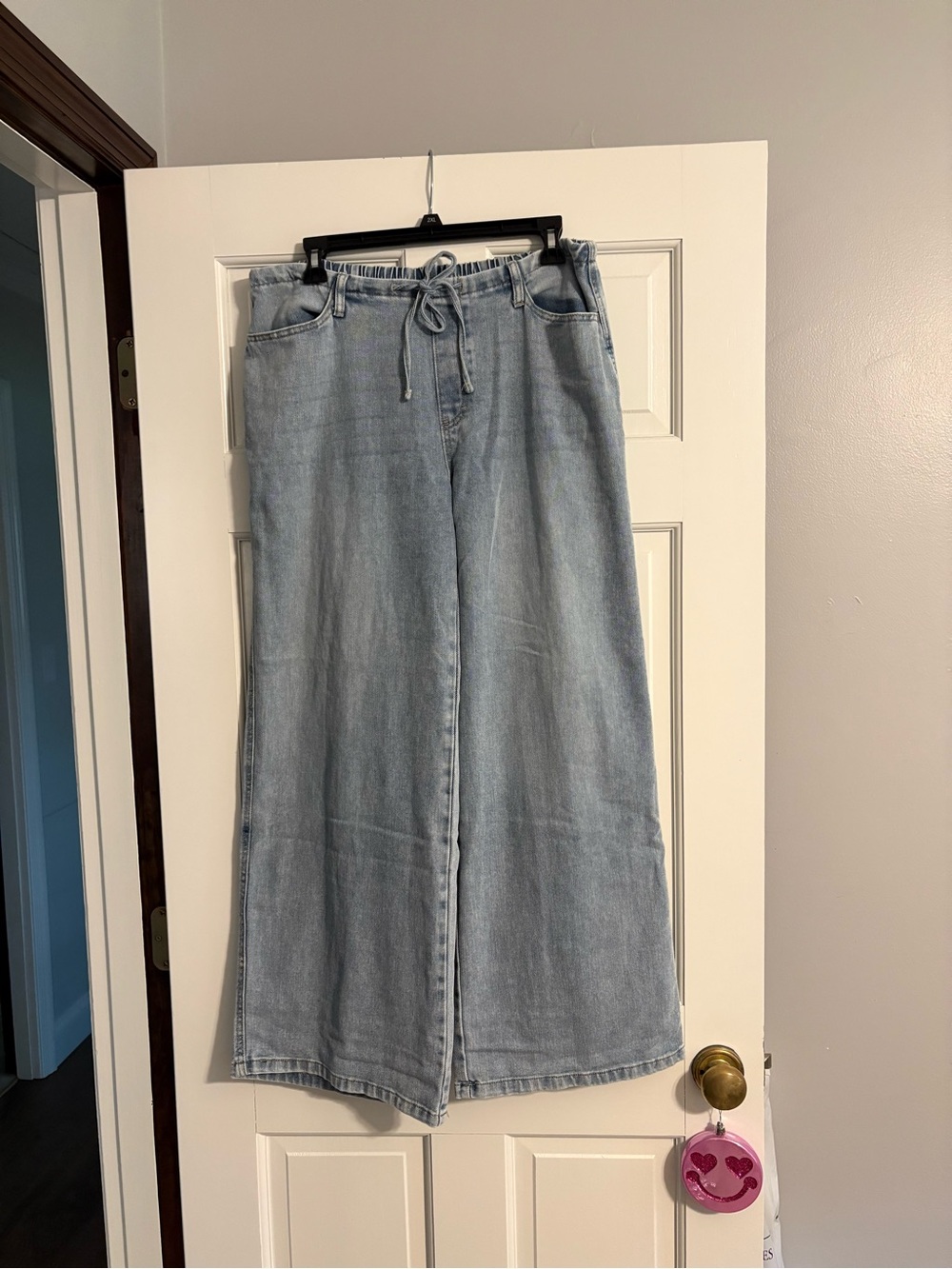 Light Blue Wide-Leg Drawstring Waist Jeans for Women